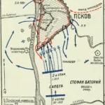 Схема осады Пскова со стороны Покровской башни в 1582 году