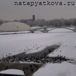 Вид 1 на светодиодный фонтан и Восточный мост в Царицыно