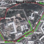 Вид сверху на территорию Нижегородского Кремля и схема движения вдоль крепостных стен