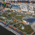 Очертания расположения китайгородской стены на виде сверху современной Москвы у Красной площади и парка Зарядье вид 2