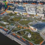 Очертания расположения китайгородской стены на виде сверху современной Москвы у Красной площади и парка Зарядье вид 1